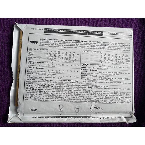 McCalls 9089 swimming suit bikini pattern size 8 10 12 - Picture 3 of 6